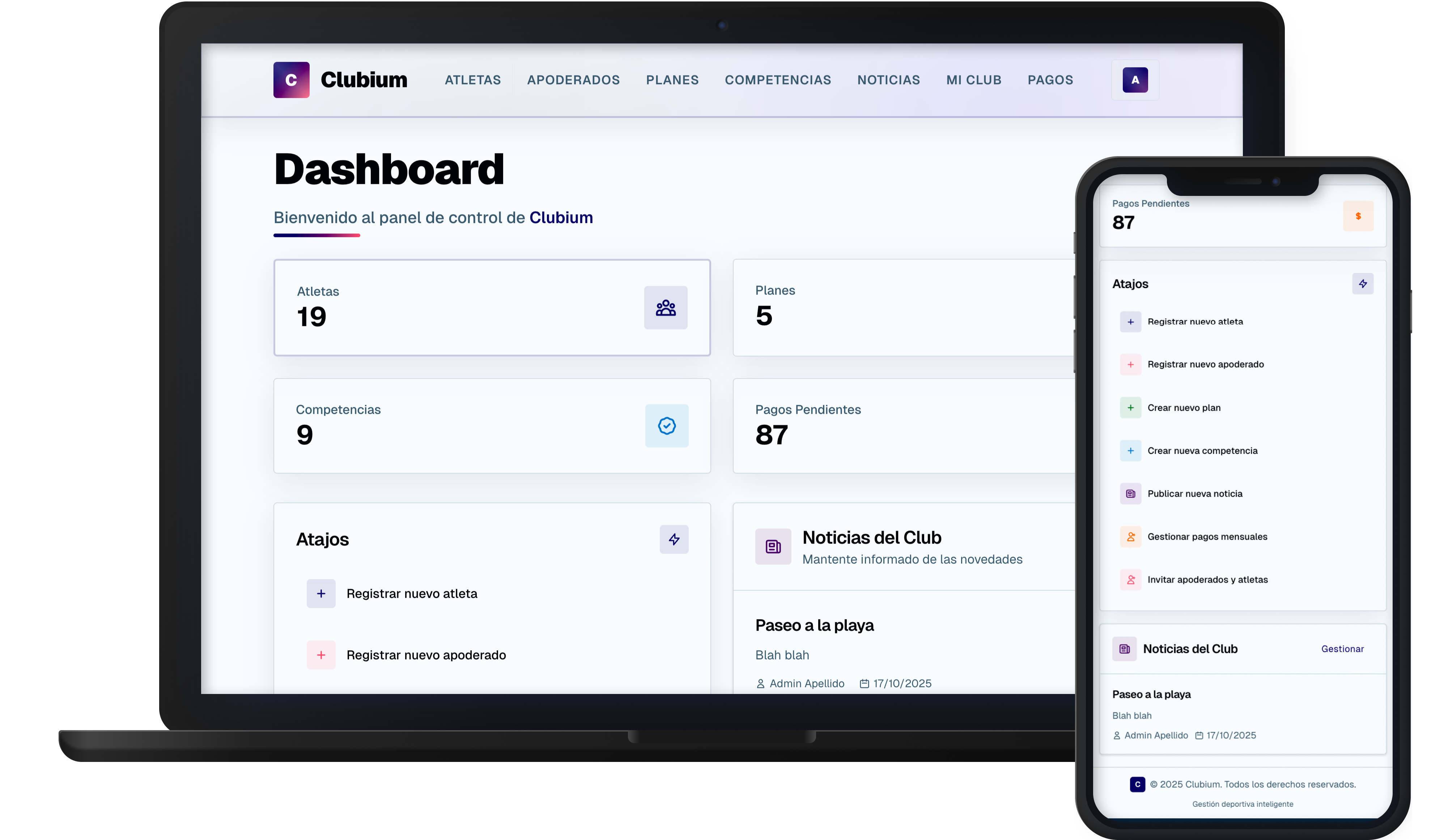 Vista de la aplicación Clubium